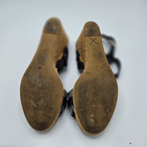 Coach Black Signature Jacquard Cork Wedge Sandals Women’s Size 9B Buckle Strap - Picture 6 of 6